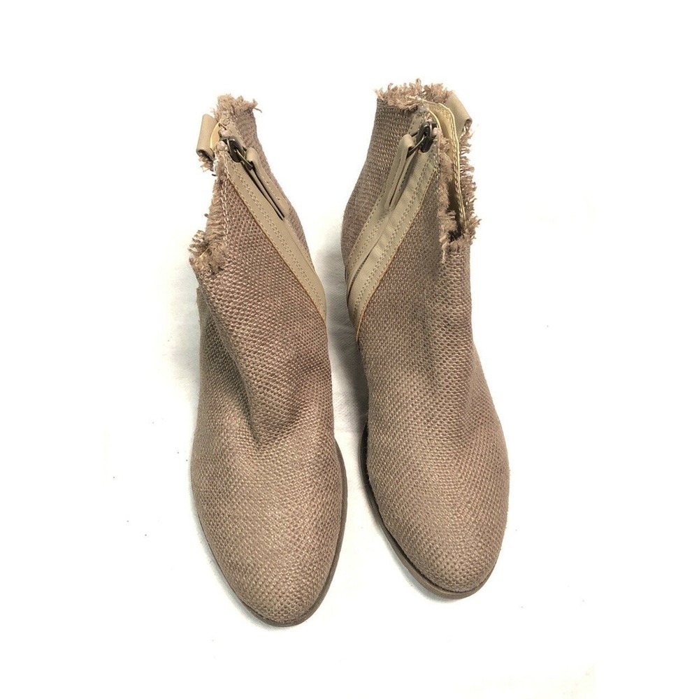 Seven Dials Womens Ankle Boot Uma 9M Taupe Frayed Woven Fabric Block Heel Bootie